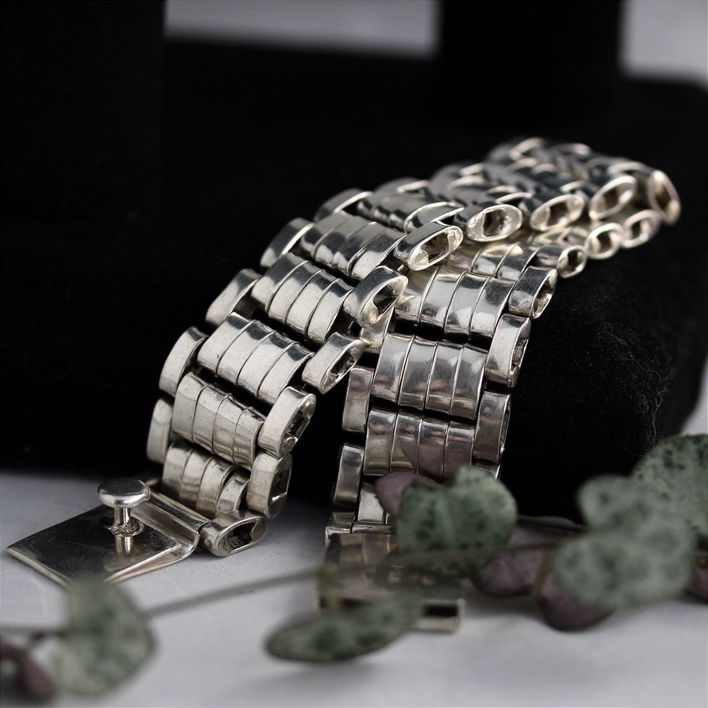 VTG HEAVY Taxco Sterling Silver 925 Link Bracelet Mexico TC-155 8in 75.8g